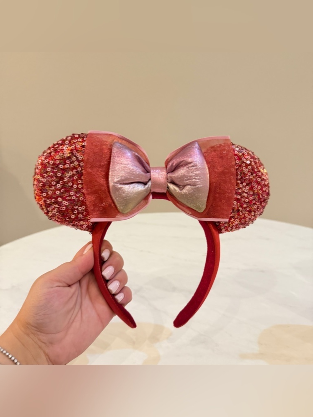 NEW Disney Minnie Mouse Red and Pink Sparkle Ears - Picture 3 of 8
